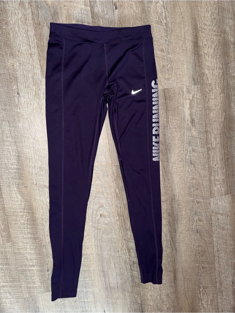 Nike Running Purple Dri-FIT Leggings, small back pocket, reflective zipper, S